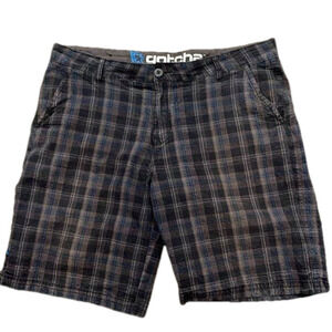 Gotcha size 38 brown/navy patterned 4 pocket zip 100% cotton shorts flat front